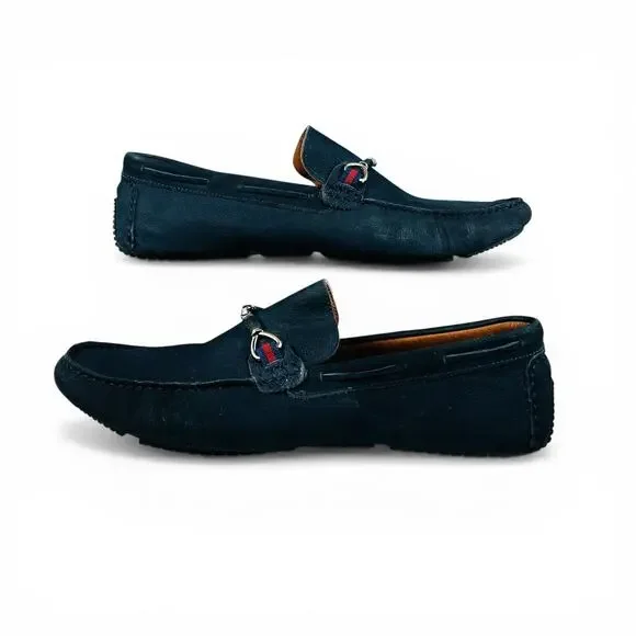 Mercanti Fiorentini Horsebit Driver Moccasins Navy Suede Driving Loafers Size 12 - Picture 4 of 9